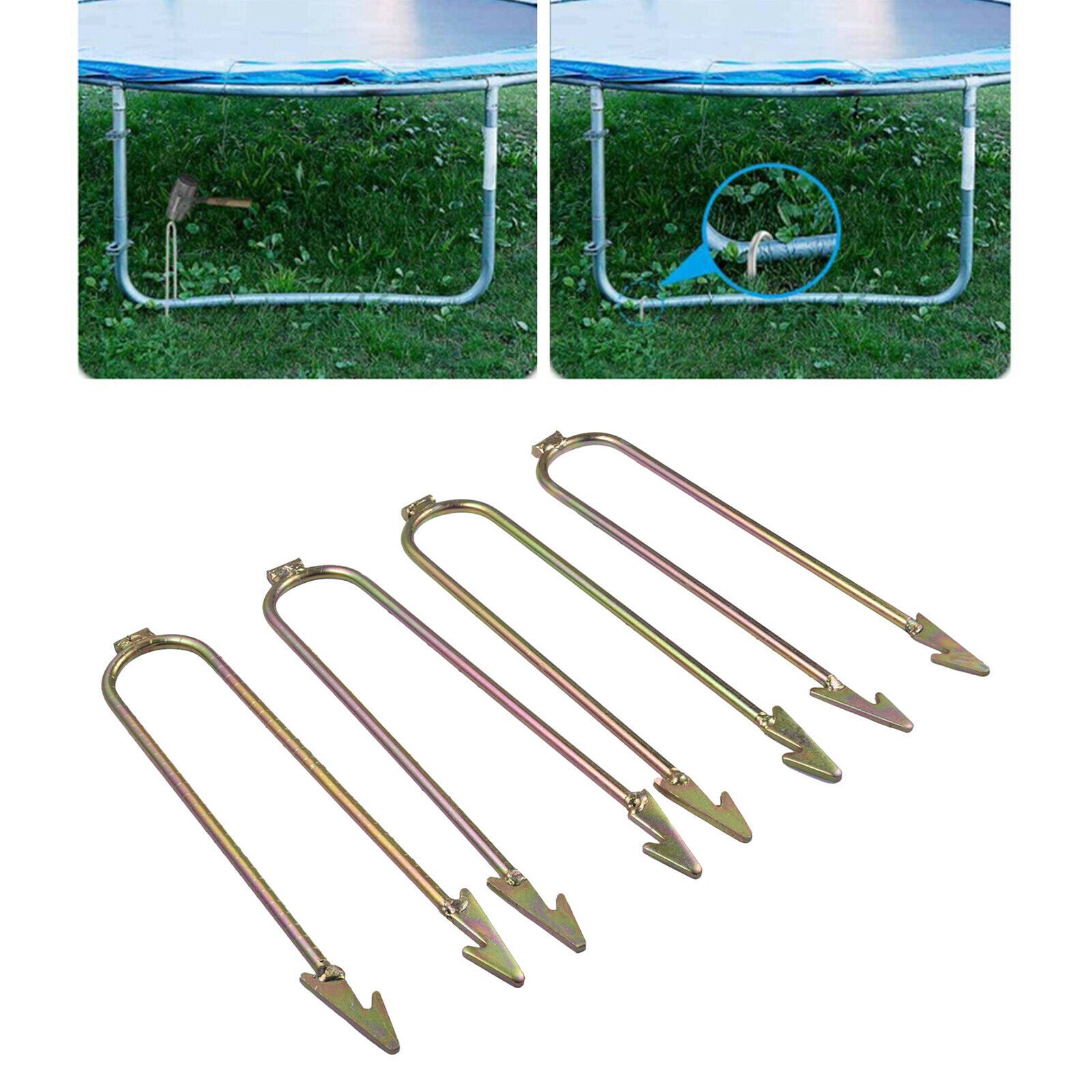 4x U-Shaped Wind Stakes Ground Anchors for Trampolines Soccer Net Heavy-Duty