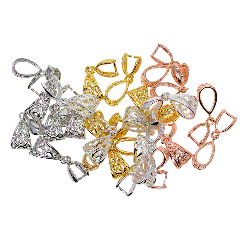 24 Sets Metal Filigree Pinch Bail, Pendant Connector, Dangle Charm Clasp Clip