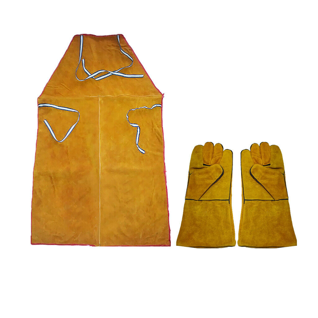 1 Pair Welding Protective Sleeves Gloves with Welder Apron Flame Resistant