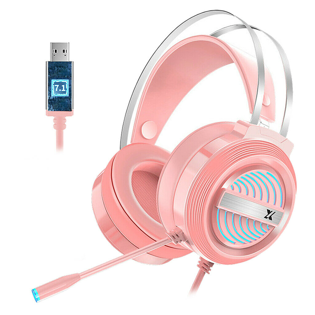 7.1 Wired USB Gaming Headset with Mic 7 LED Light for  - pink