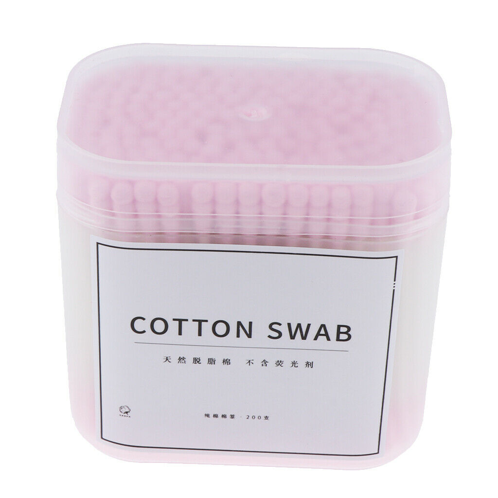 200x Dual Head Cotton Buds Swab Tip Sticks Wooden Makeup Applicator Pink