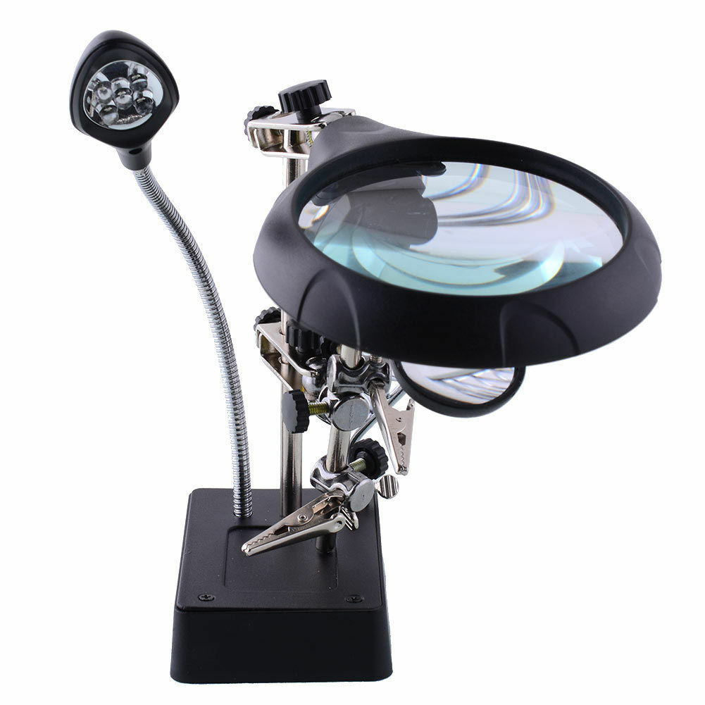 Helping 2 LED Hand Soldering Stand Light Magnifier Magnifying Glass Lens MG16129