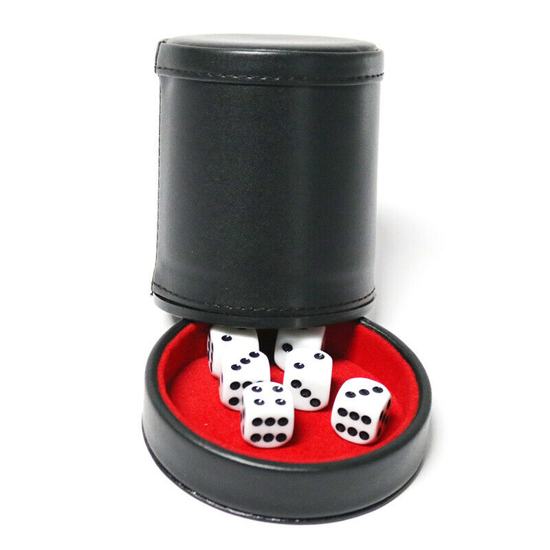 1X New Black PU Leather Flannel Mute Dice Cups With 5pcs Dices Bar Game Supp SJ