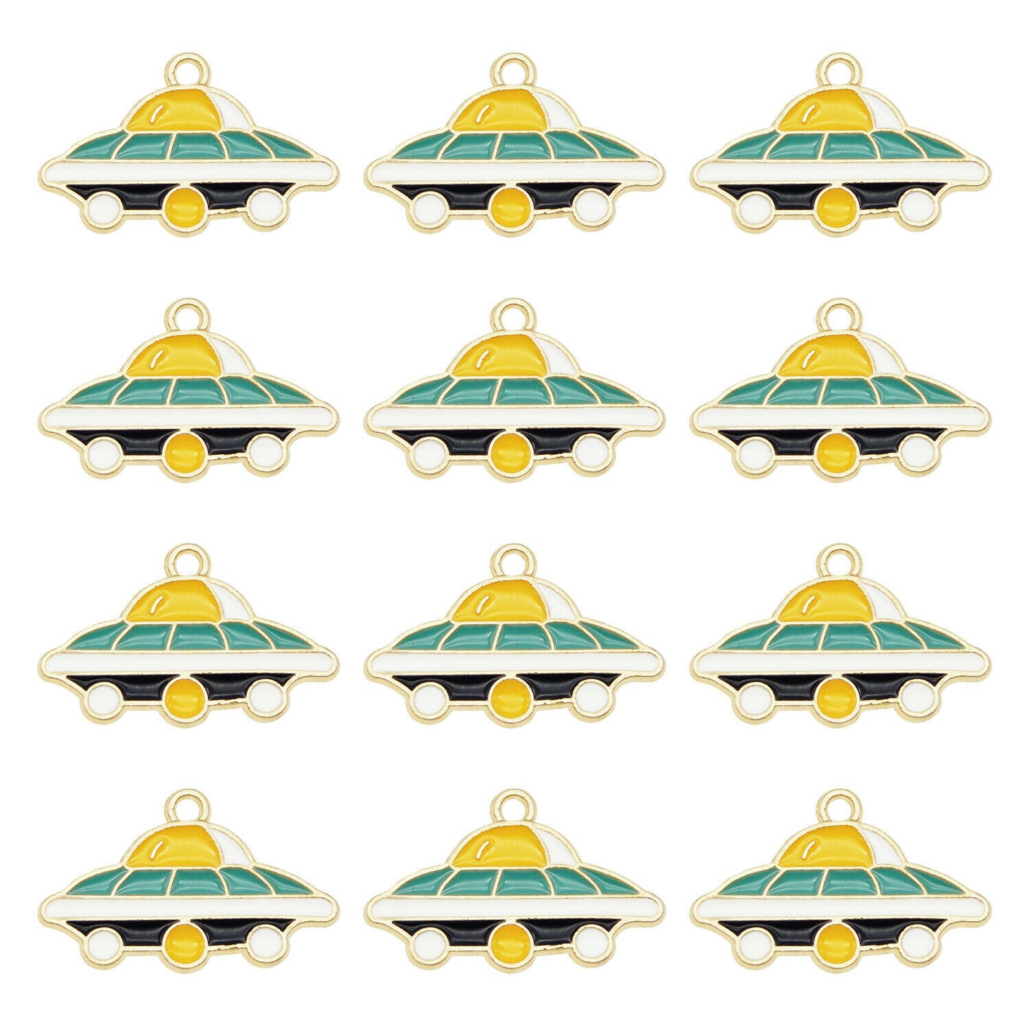Wholesale 27x27mm Enamel Spaceship UFO Pendant Charms for Necklace Bracelet 12pc