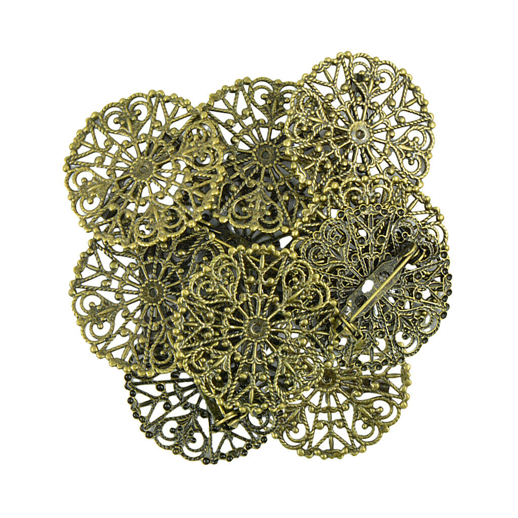10pcs Filigree Flower Blank Brooch Base Round Pins Back Brooches Settings