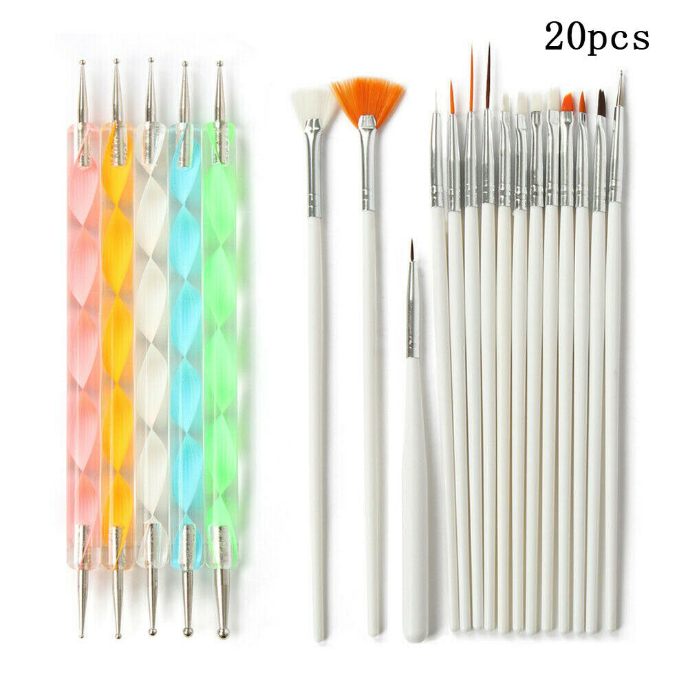 20Pcs Nail Art Gel Design Pen Painting Polish Brush Dotting Drawing Tools Set.US
