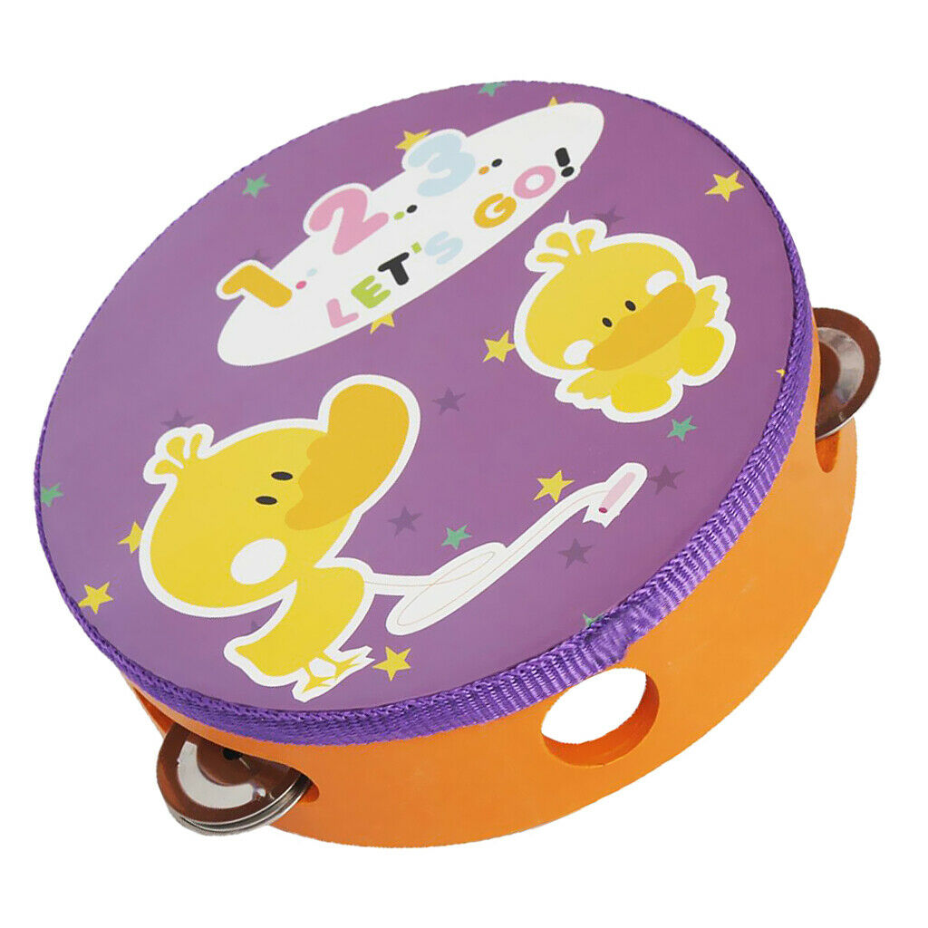 Portable Round Cartoon Tambourine Hand Drum Children Rhythm Rattle Toys 14.8 x