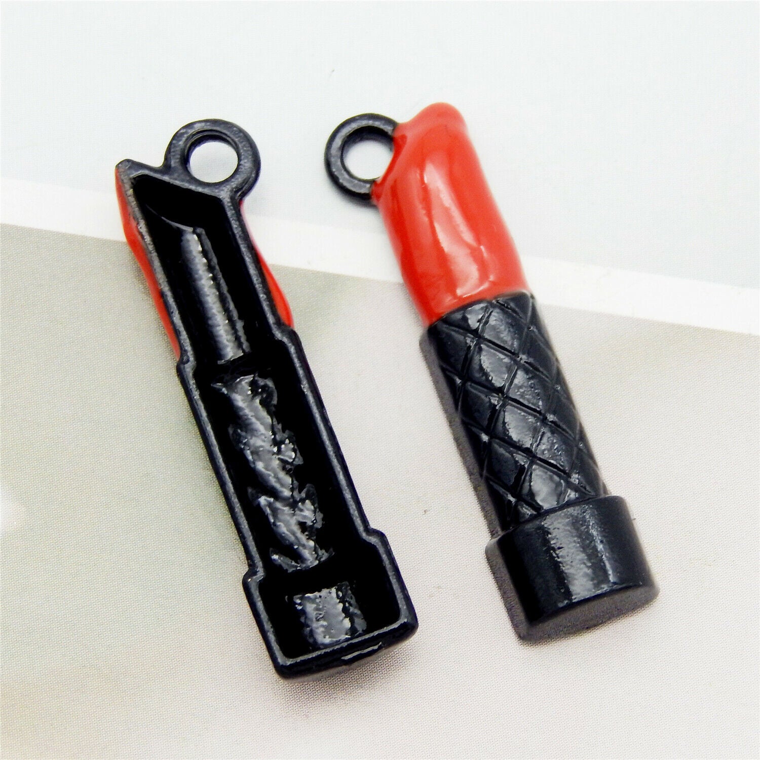 8pcs Black Red Enamel Lipstick Charm Pendant Alloy Makeup Earring Dangle 26x10mm
