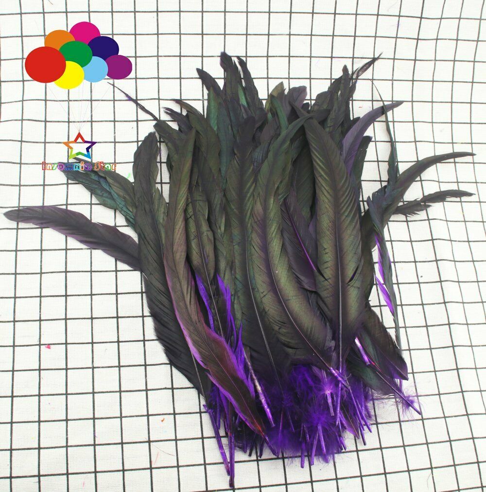 purple dyeing 100 Pcs 12-14 Inch/ 30-35 cm Cock Chicken Tail natural Feathers