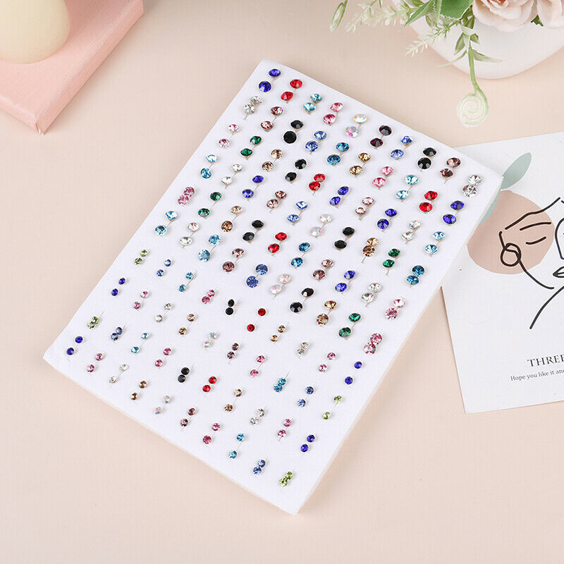 100 Pairs Fashion Rhinestone Colorful Small Earrings Set Women Ear Stud J.l8