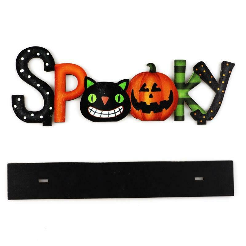 Spooky Letters Wooden Sign Halloween Table Decor Pumpkin Cat Desktop Ornament
