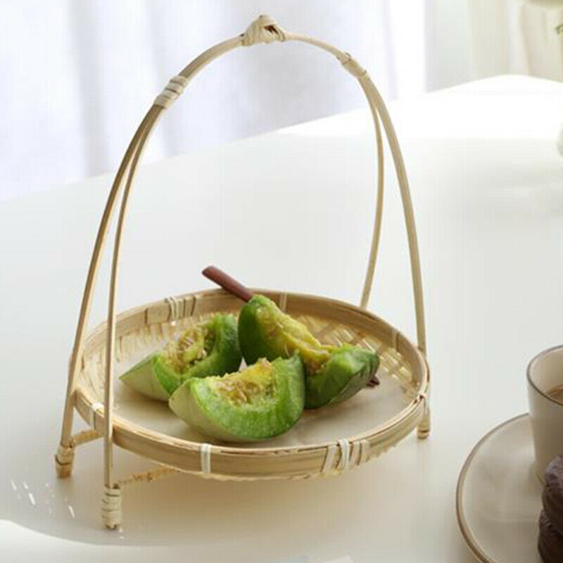 Bamboo Weaving St Baskets Tier Rack Wicker Fruit Bread Food Storage Kitchen DeY5