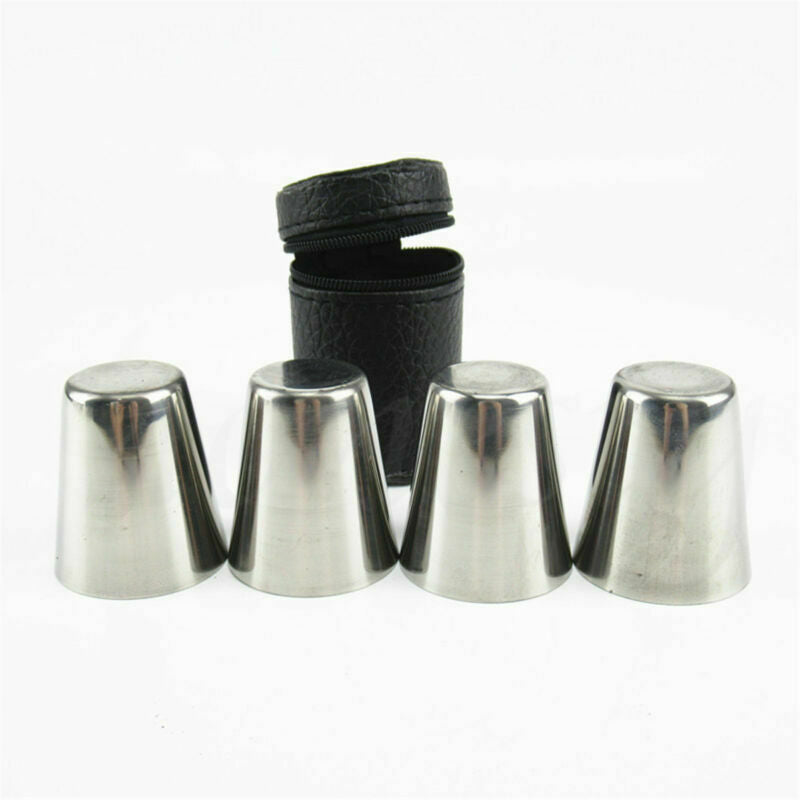 5Sets Camping / Travel Stainless Steel Shot Glass Set with PU Leather Case Cover