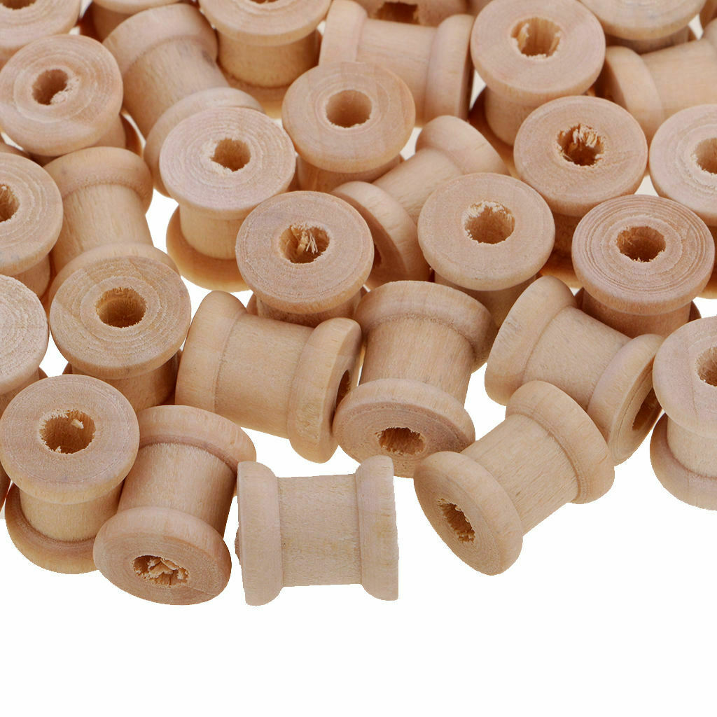 100 Pack Natural Color Wooden Empty Spools for Thread String Ribbons Wires