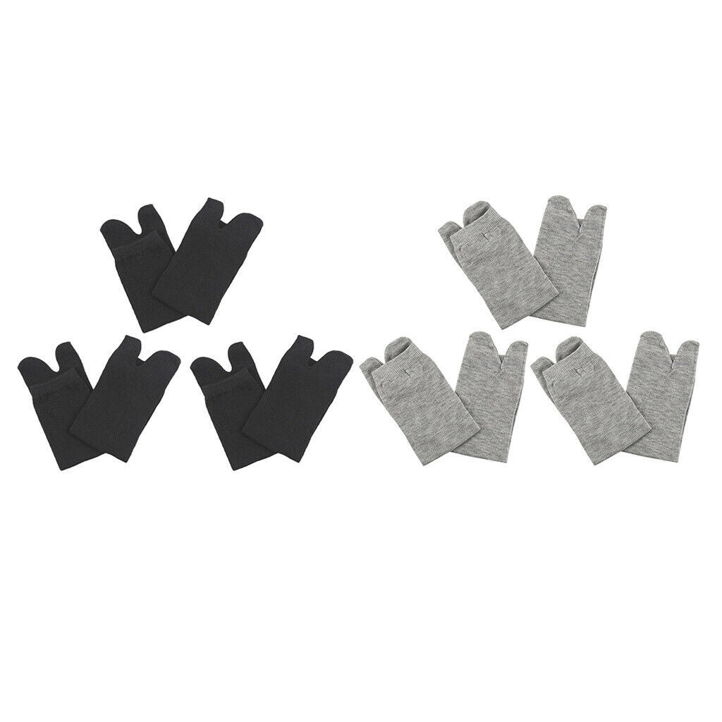 6 Pairs Elastic 2 Toe Socks Japanese Tabi Toe Socks Breathable Gray+Blac