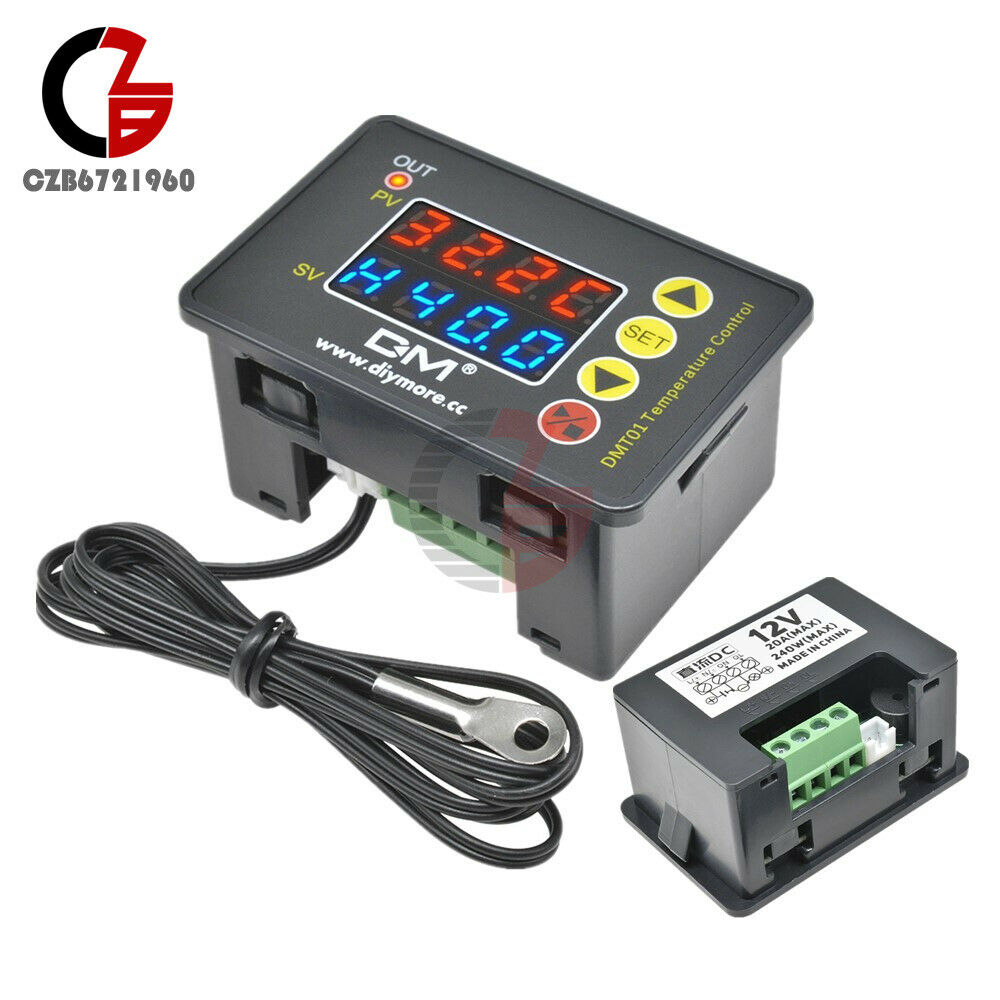 DC12V Red Blue LED Display Temperature Controller Thermostat Switch With Sensor