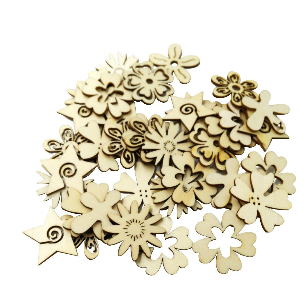 50x Rustic Wooden Flowers Wood Decorative Pieces Wedding Party Table Scatter