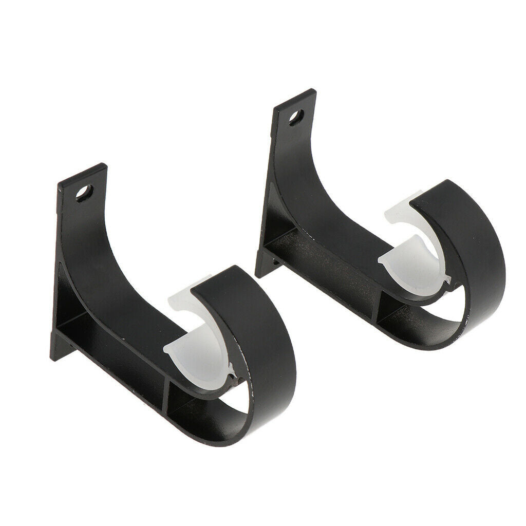 2 Pieces Metal Curtain Brackets Wall Mounted Pole Holder Black Heavy Duty