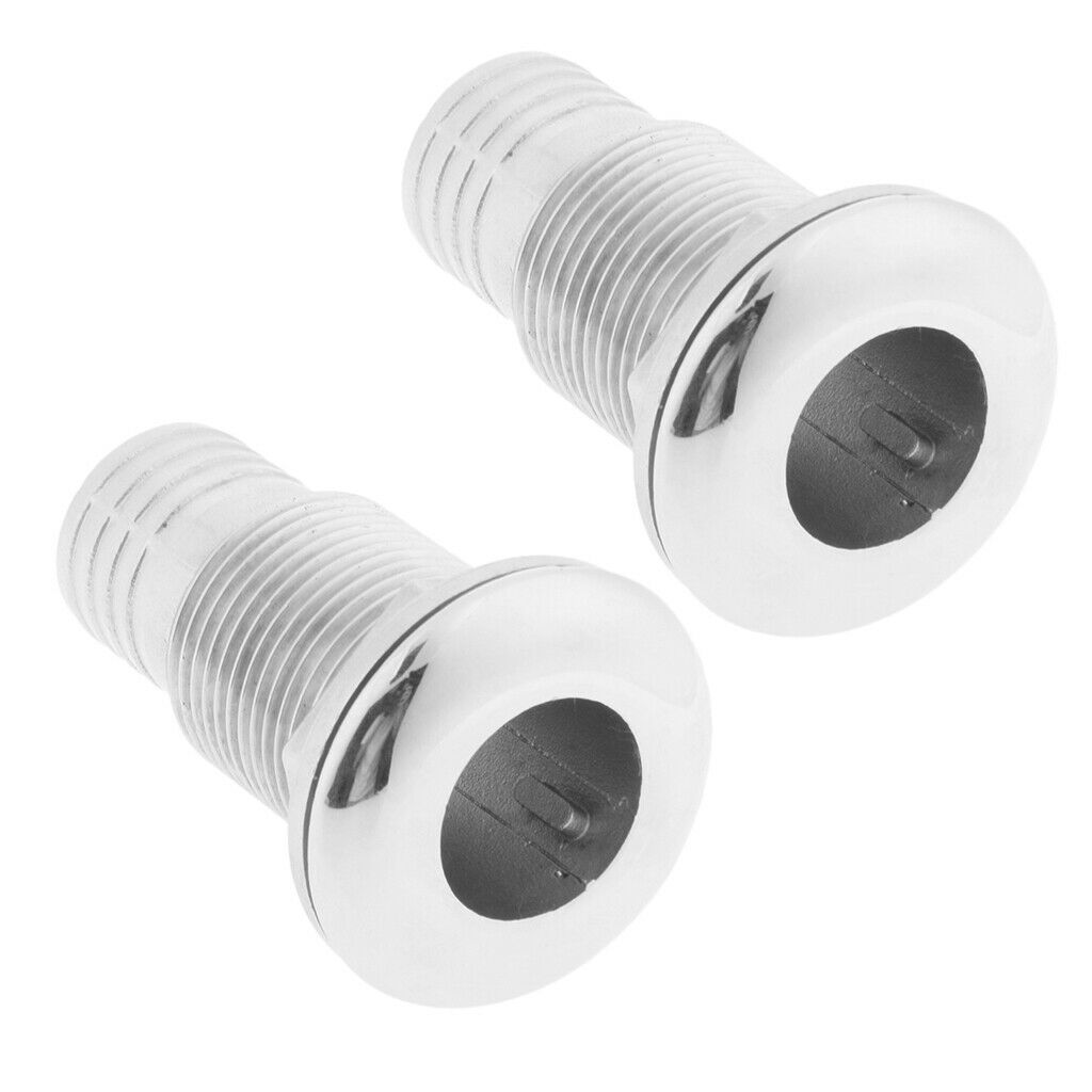 2x 316 Stainless Steel 1" Hose Boat Thru-Hull Fitting 72mm Length Straight
