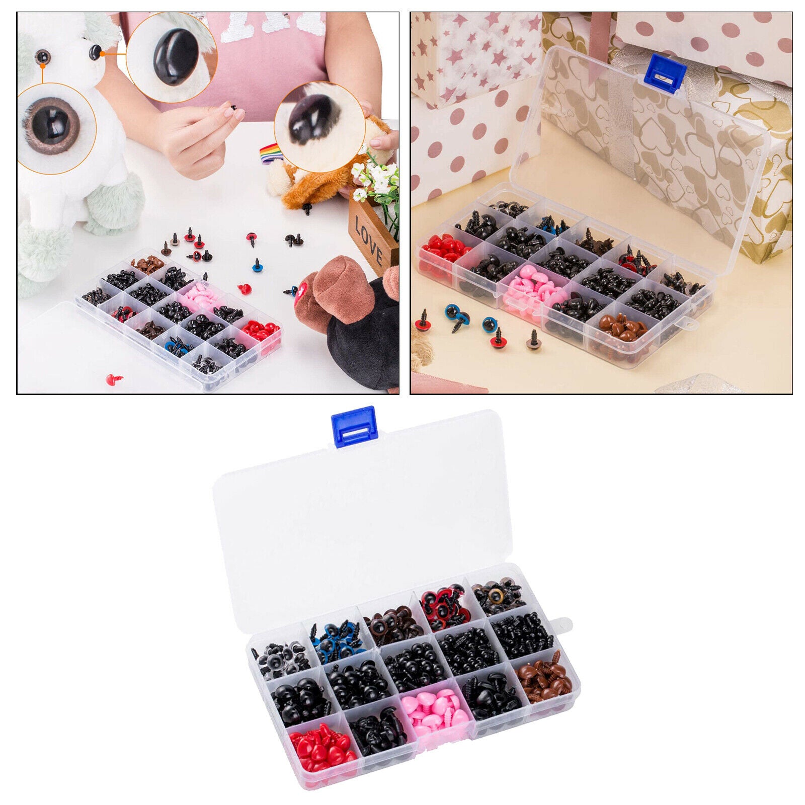 6-12mm Plastic Safety Eyes and Nose with Washers for Plush Toys Crochet DIY