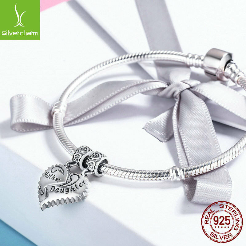 Real 925 Sterling Mother and Daughter Love Forever Hanging Beads Charm fit Chain