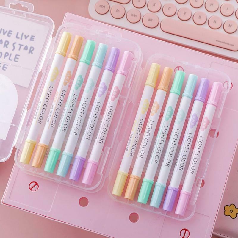 6 Colors Double Head Highlighter Fluorescent Markers Drawing Pen Stationery Gift