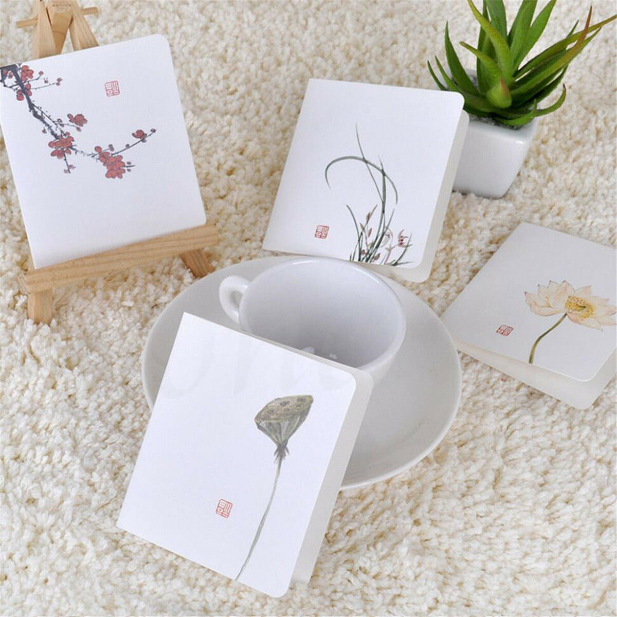 4pcs Chinese Style Flower Greeting Cards With Paper Envelope Holiday Card Random