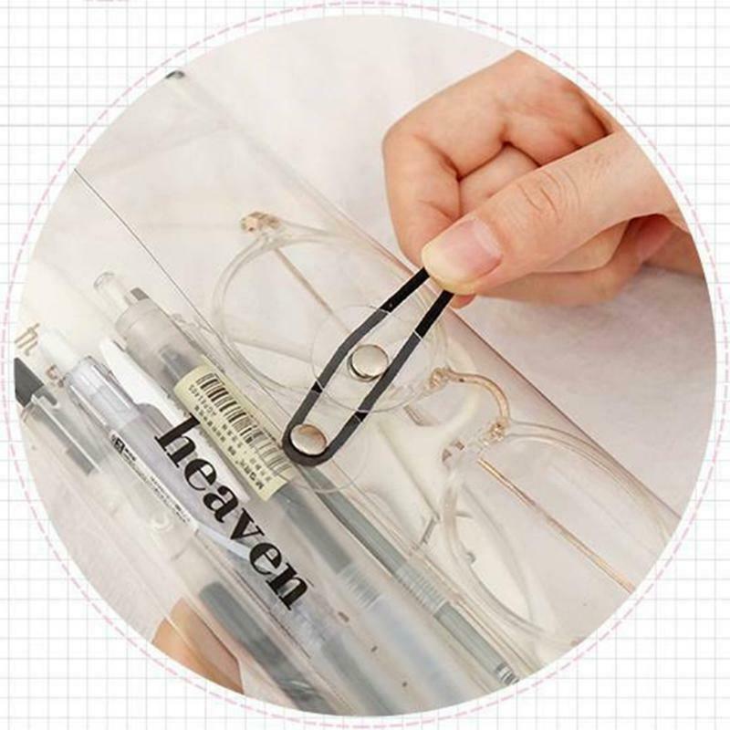Premium Transparent Pencil Bag Portable Makeups Organizer Pouch Button Closure