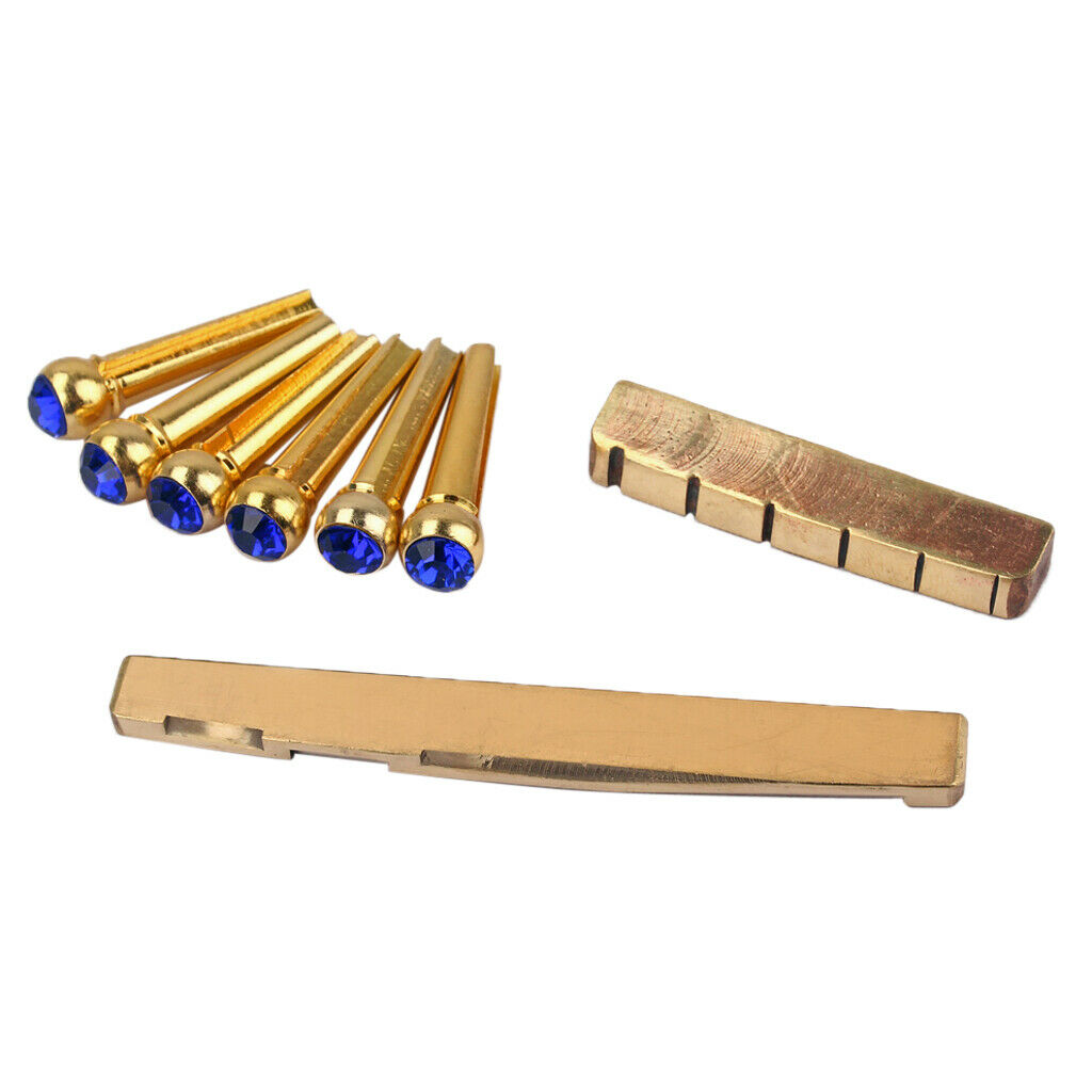 Blue Brass Saddle Nut Opal Bridge Pin Set for Folk Guitar