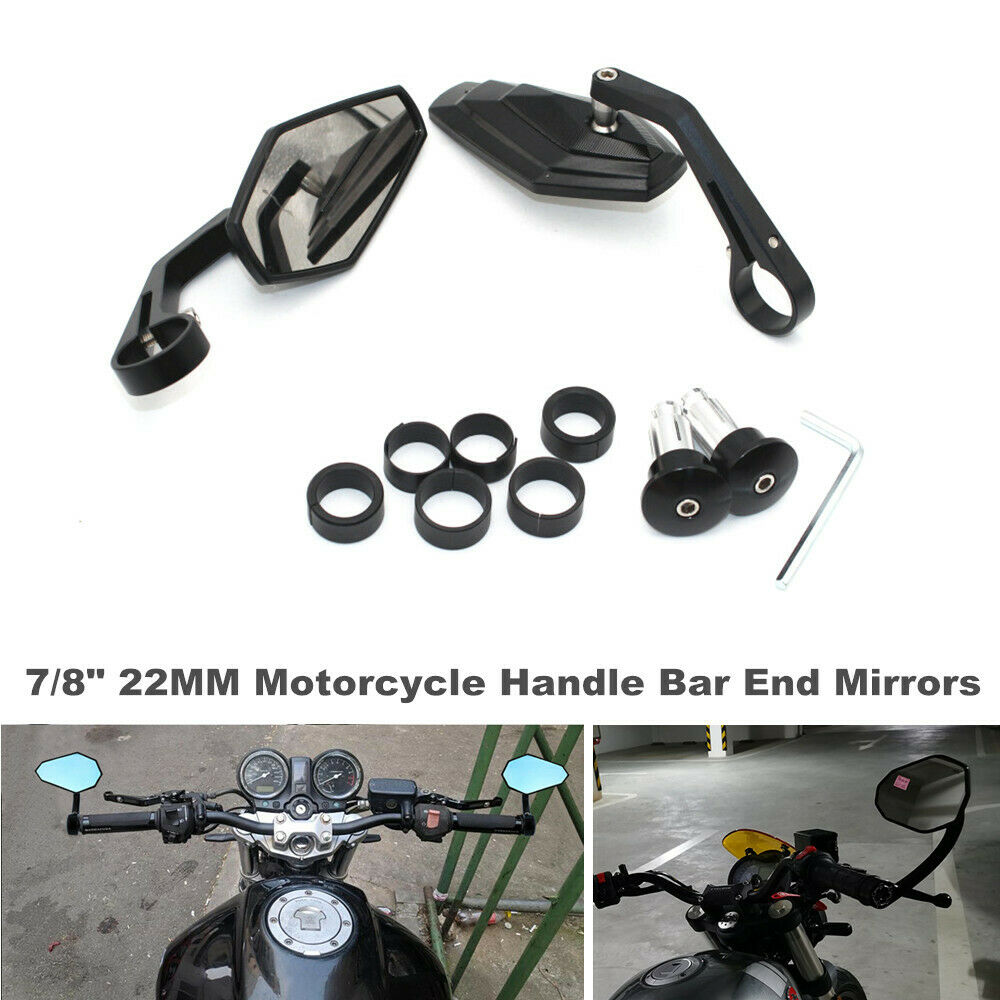 2PC Motorcycle Scooter Rear View Side Mirrors 7/8" 22MM Handle Bar End Universal
