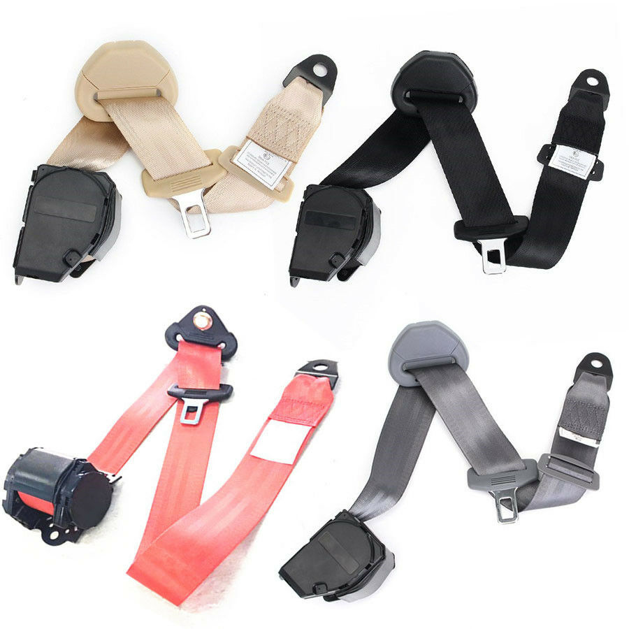 Car Seat Belt Lap 3 Point Retractable Adjustable Safety Seat Belt Universal -Red