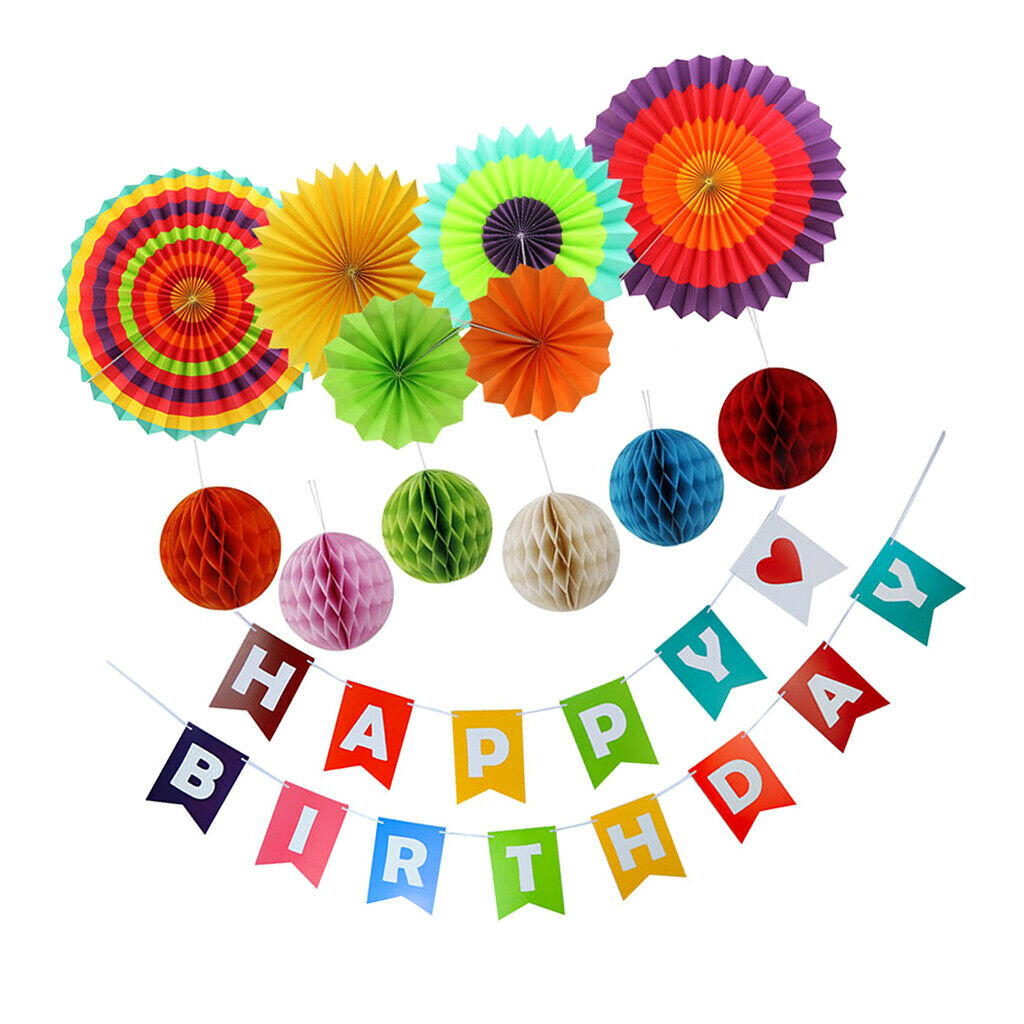 Colorful Paper Fan Match Paper Honeycomb Set Birthday Party Backgroud Decor