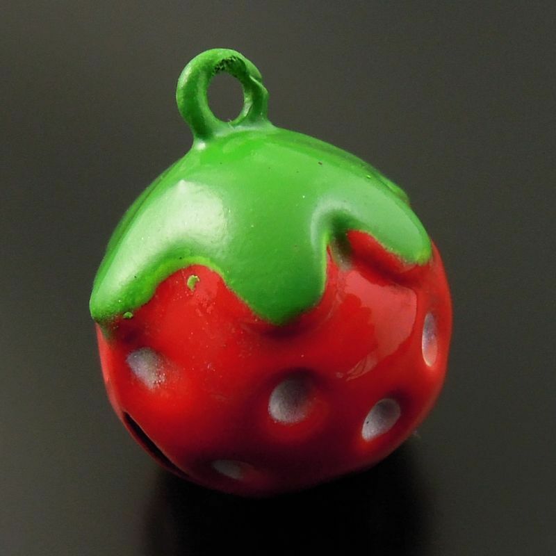 10 pcs Painted Strawberry Jingle Bell Brass For Keychain Bag Charm 21*17*16mm