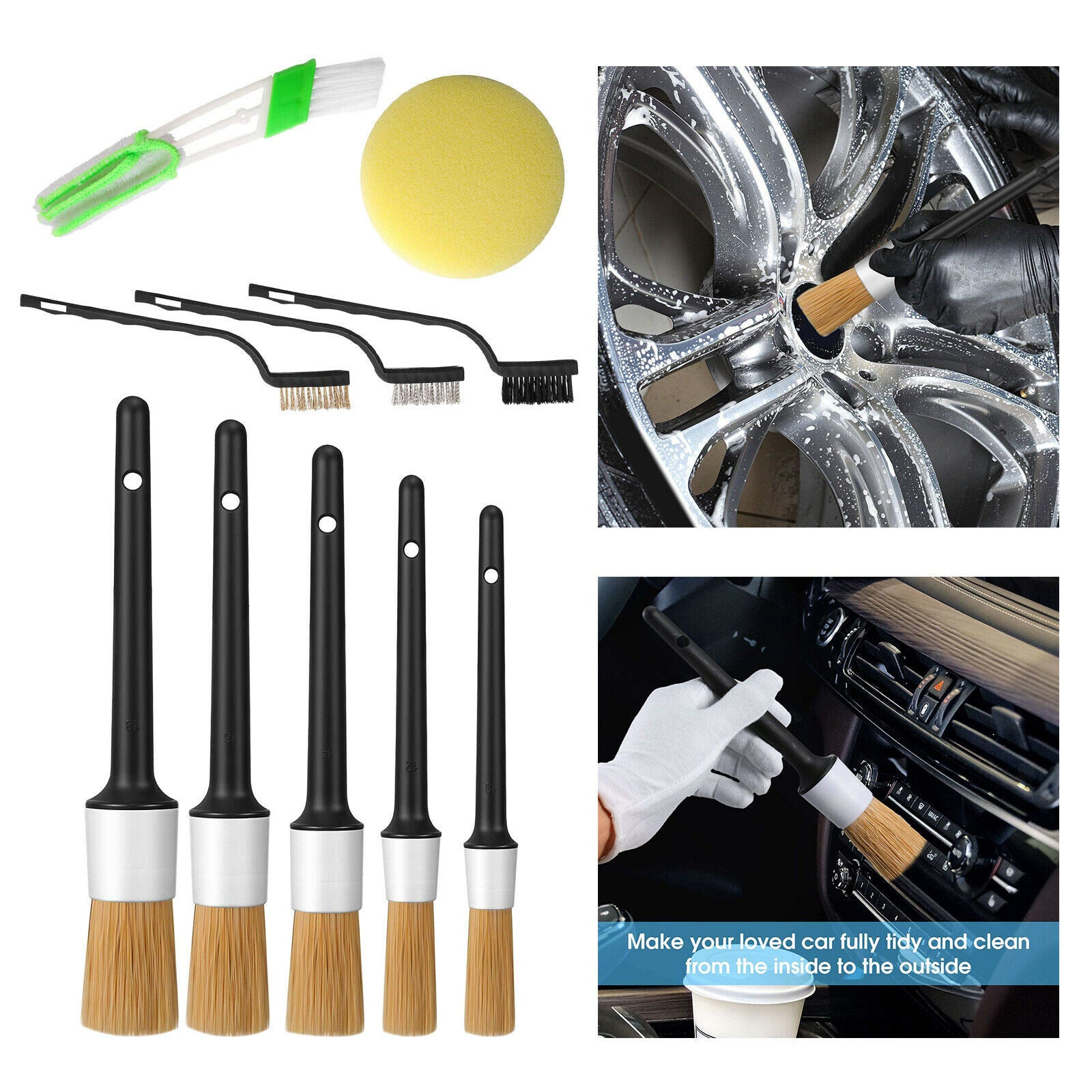 10pcs/Set Vehicles Detailing Brush Set Wheel Clean Brush Waxing Sponge Tools