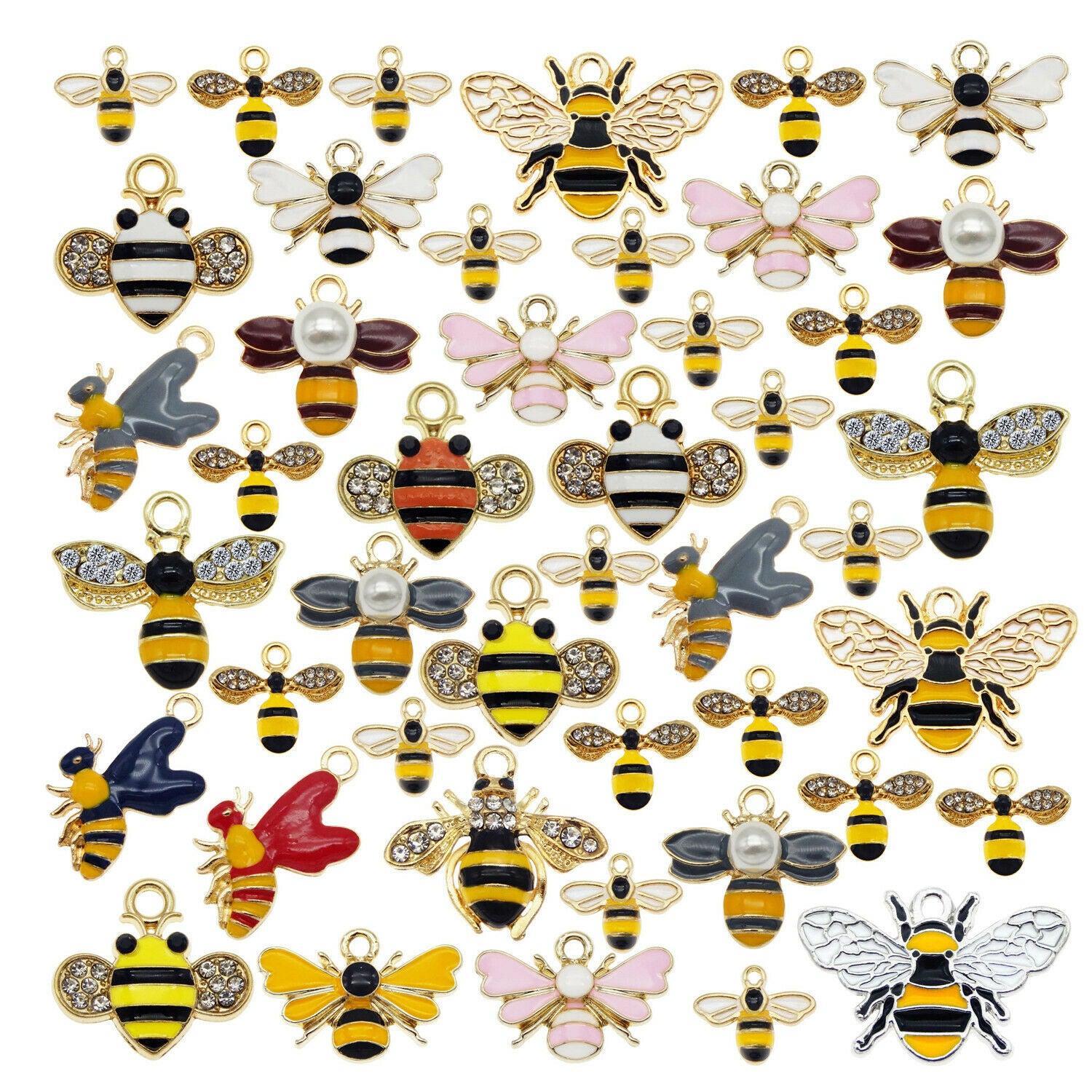 15 Mix Alloy Honeybee Enamel Charm Bee Bubblebee Pendant Winged Insect Jewelry
