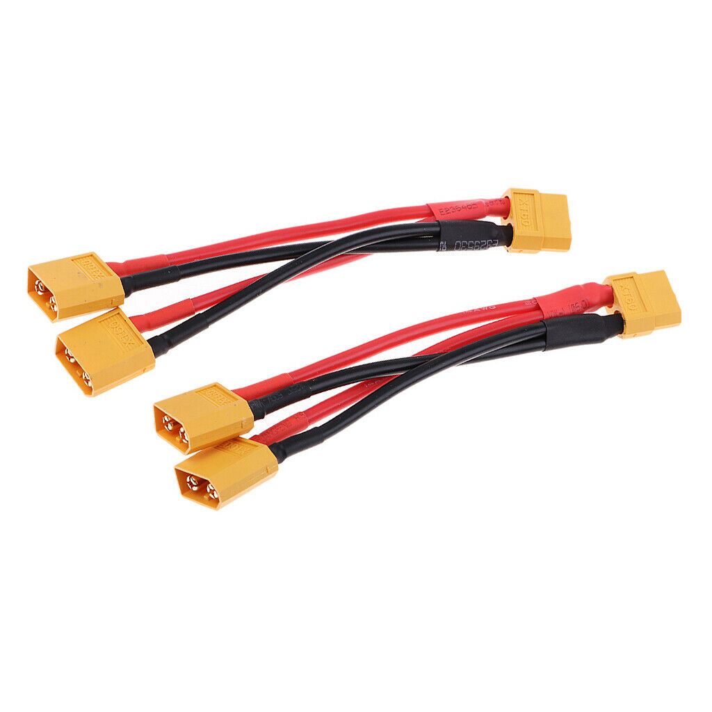 2pcs XT60 Male to Dual Female Plug Y Splitter Cable Wire 14AWG 100mm Length