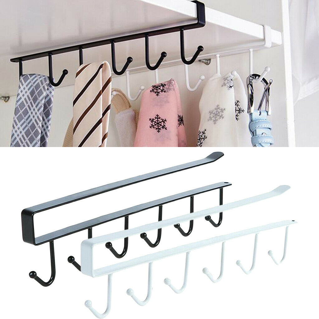 Kitchen Cupboard Storage Shelf Holder 6 Hook Under Cabinet Rack Organiser