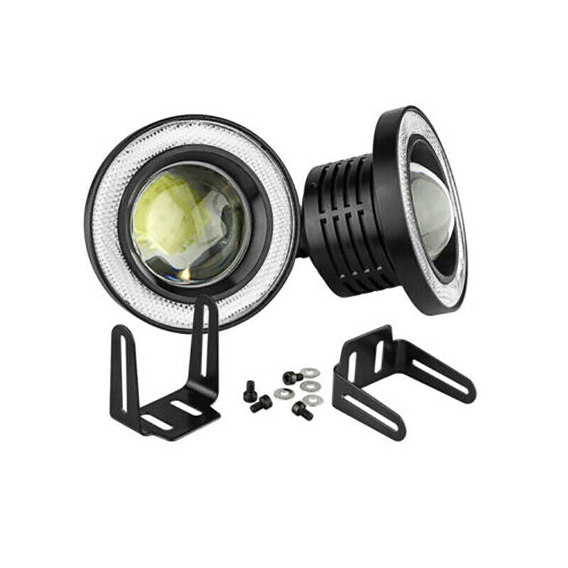 2x White  Car Fog Light Running Lamps COB Halo 3" Angel Eye Ring Hawkeye