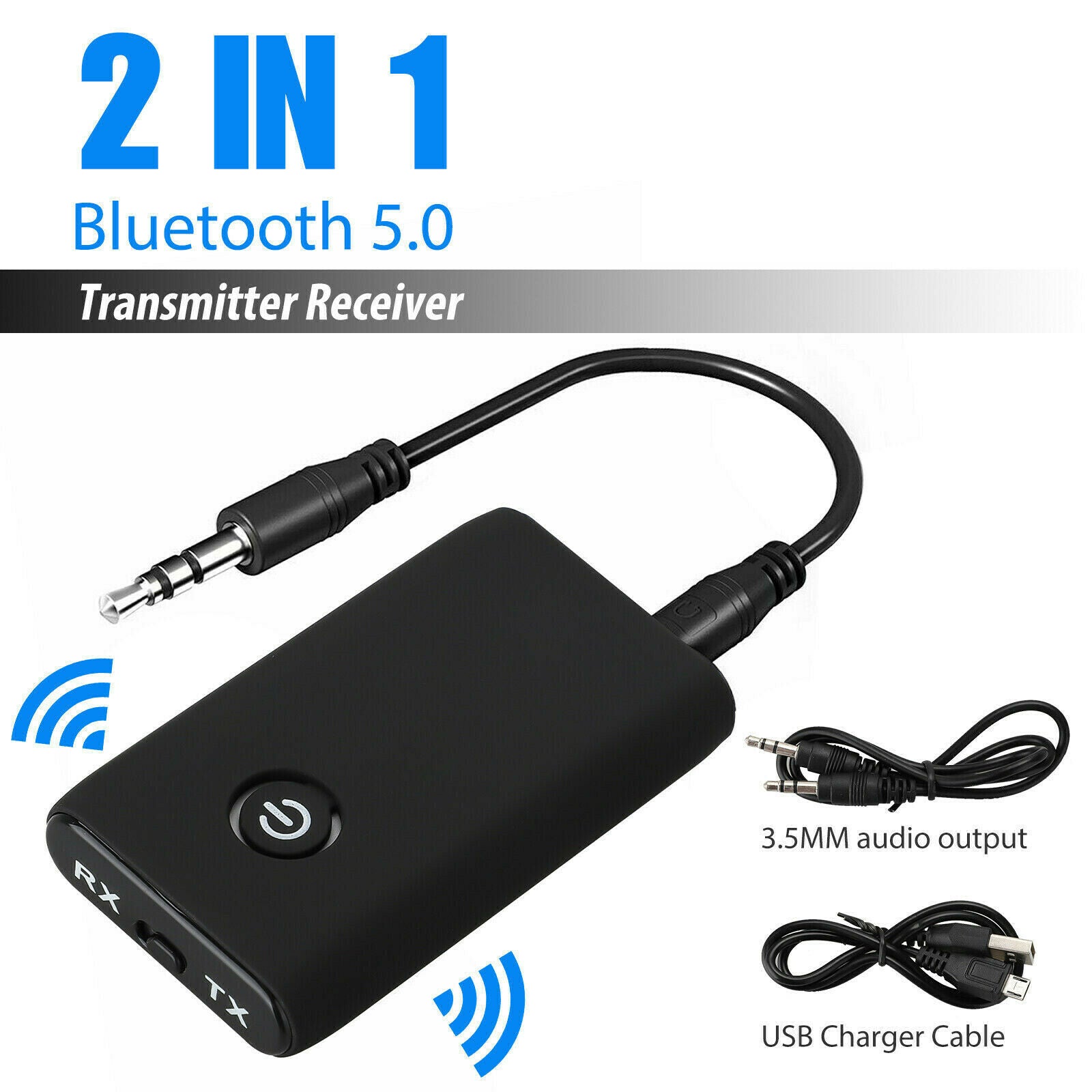 2in1 Bluetooth 5.0 Wireless Transmitter Receiver Audio Aux 3.5mm USB Adapter Car