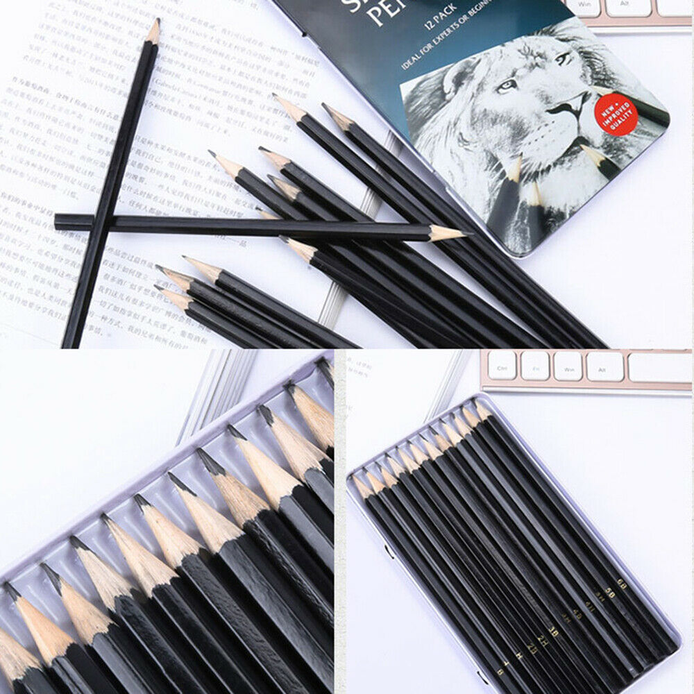 12Pcs Pre Sharpened Black Wood Pencils Drawing Art Student School Supplies