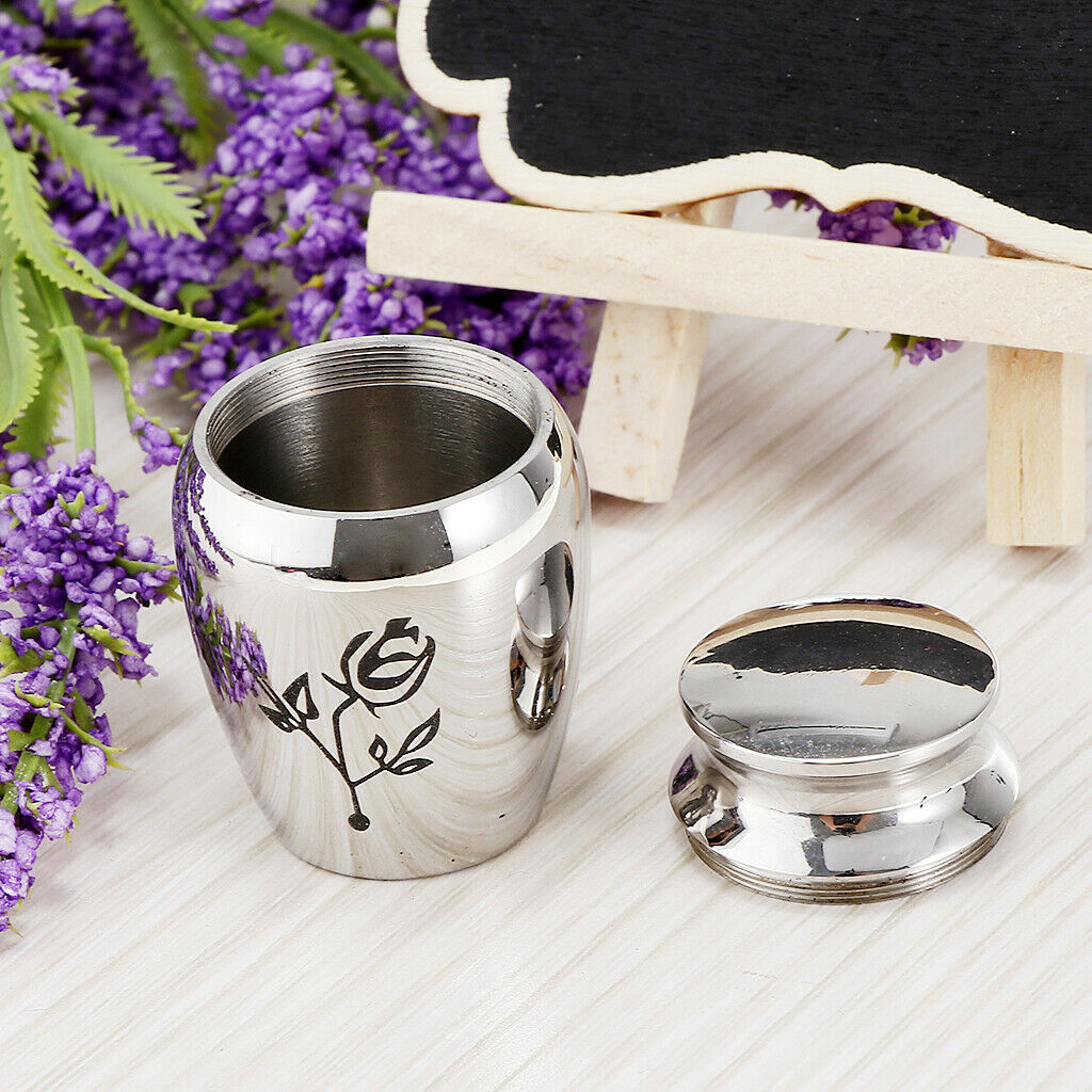 Rose Flower Urn Ash Jar Mini Memorial Human Pet Container Stainless Steel
