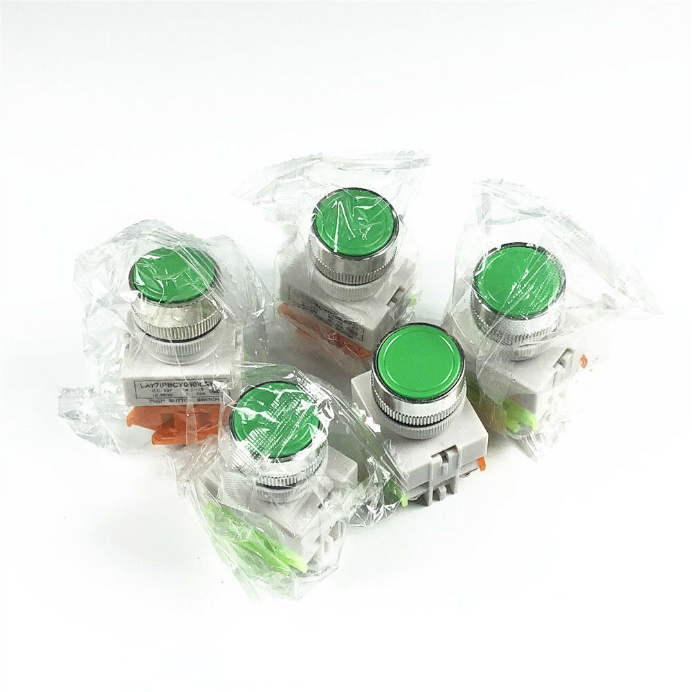 5 x  Green Round Cap  Momentary Push Button Switch LAY37-11BN  22mm