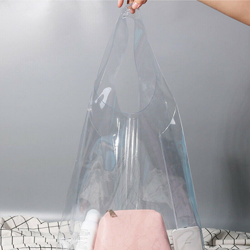 Clear Tote Bag PVC Transparent Handbag Shoulder Shopper Travel Makeup Bag