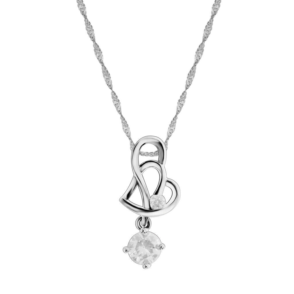 Fashion Women Crystal Rhinestone Double Love Heart Chain Jewelry White