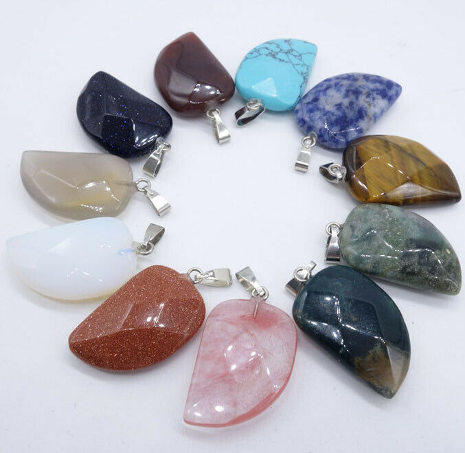 11Pcs Multicolor Mixed Stone Faceted Leaf Pendant For Necklace 24x16x6mm HH6843