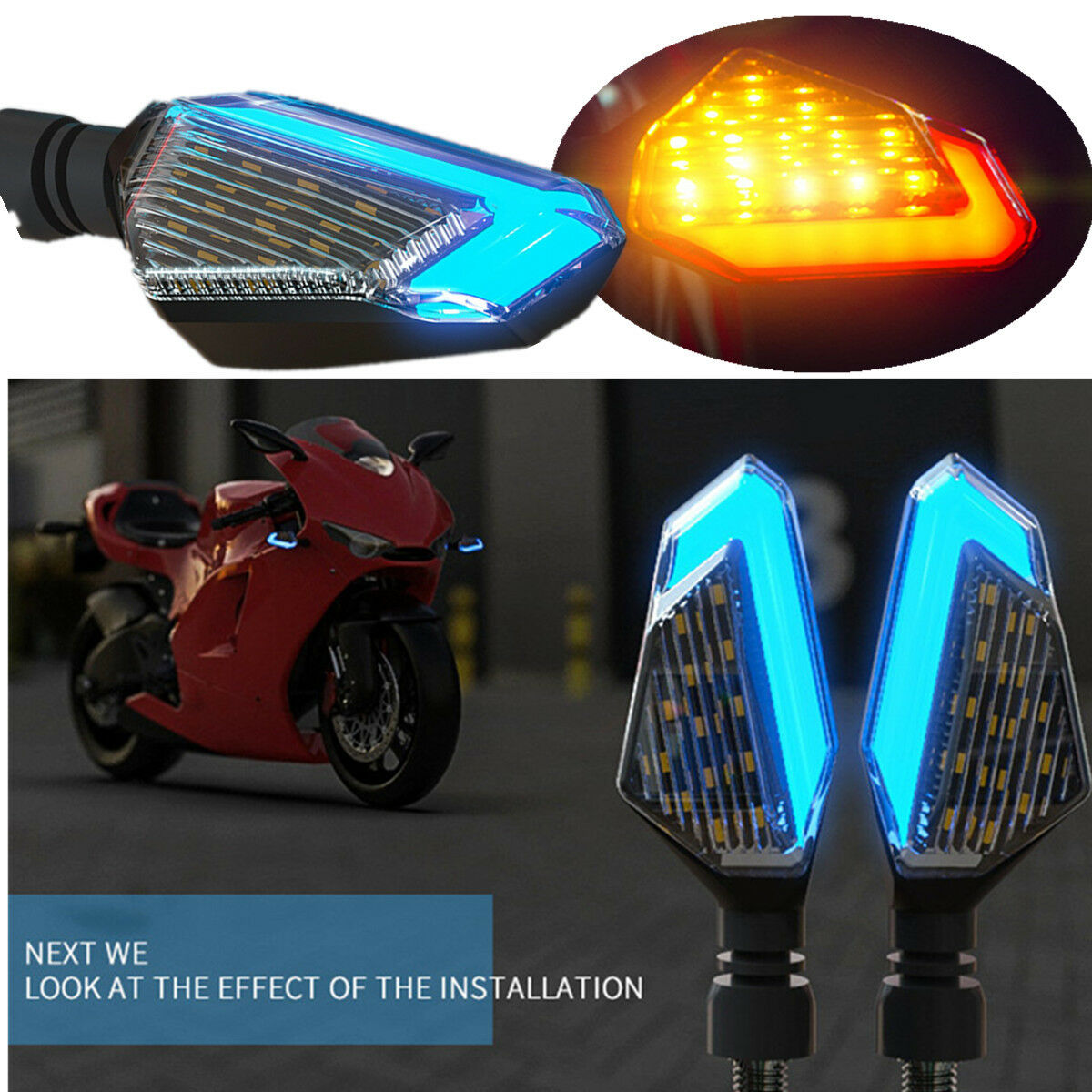DC12V Yellow Warning Lamp+Blue Daytime Running Light For Motorbike Street Bike