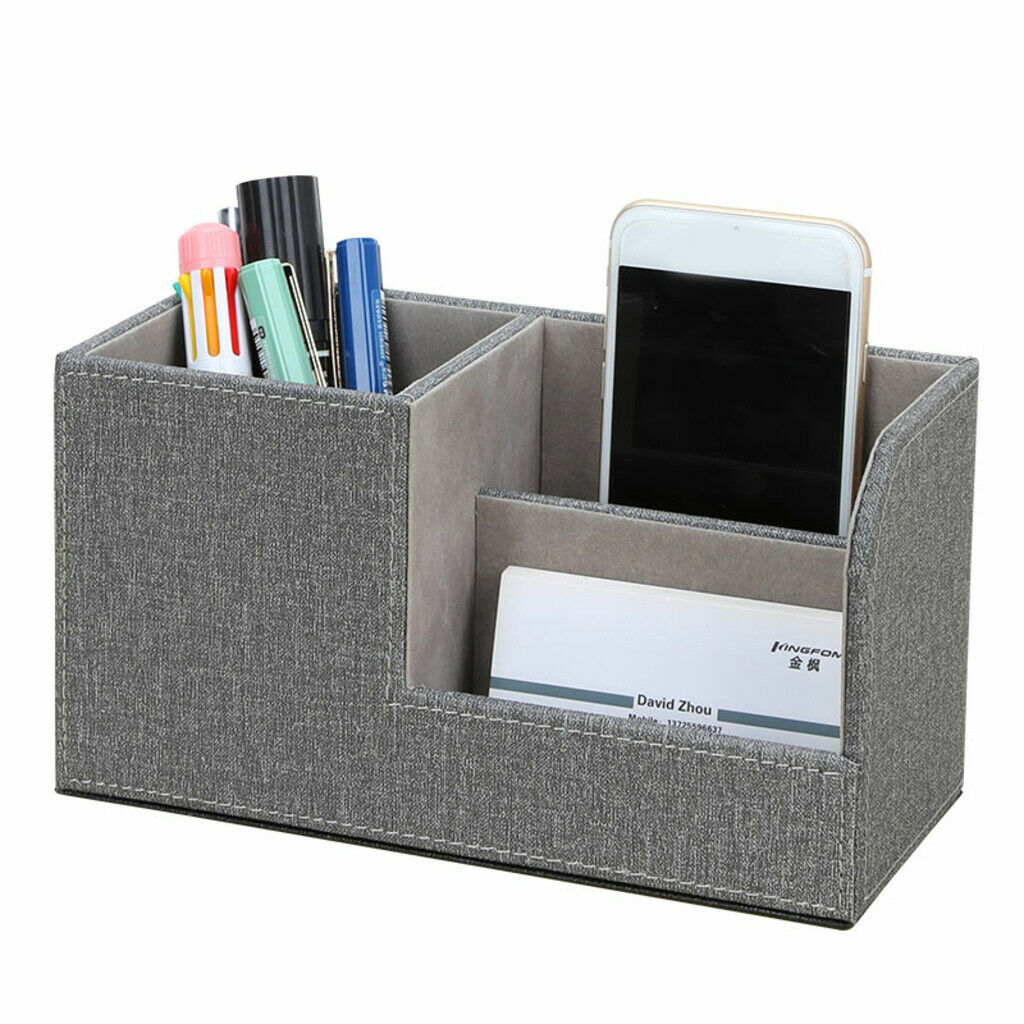 Leather Pen Holder Pen Container Tabletop Storage Box Gray