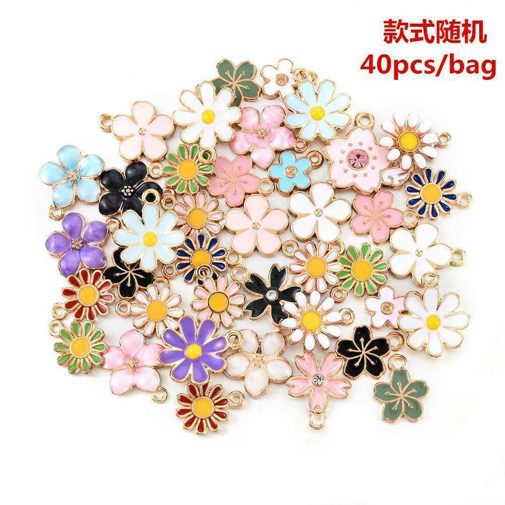 40PCS Alloy Enamel Mixed Assorted Daisy Flower Pendant Charm DIY Making Jewelry