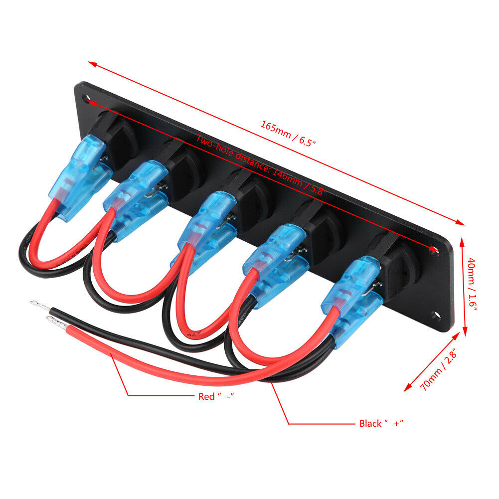 12-24V 5 Gang Rocker Toggle Switch Panel Blue LED For RV Boat Truck Yacht Marine