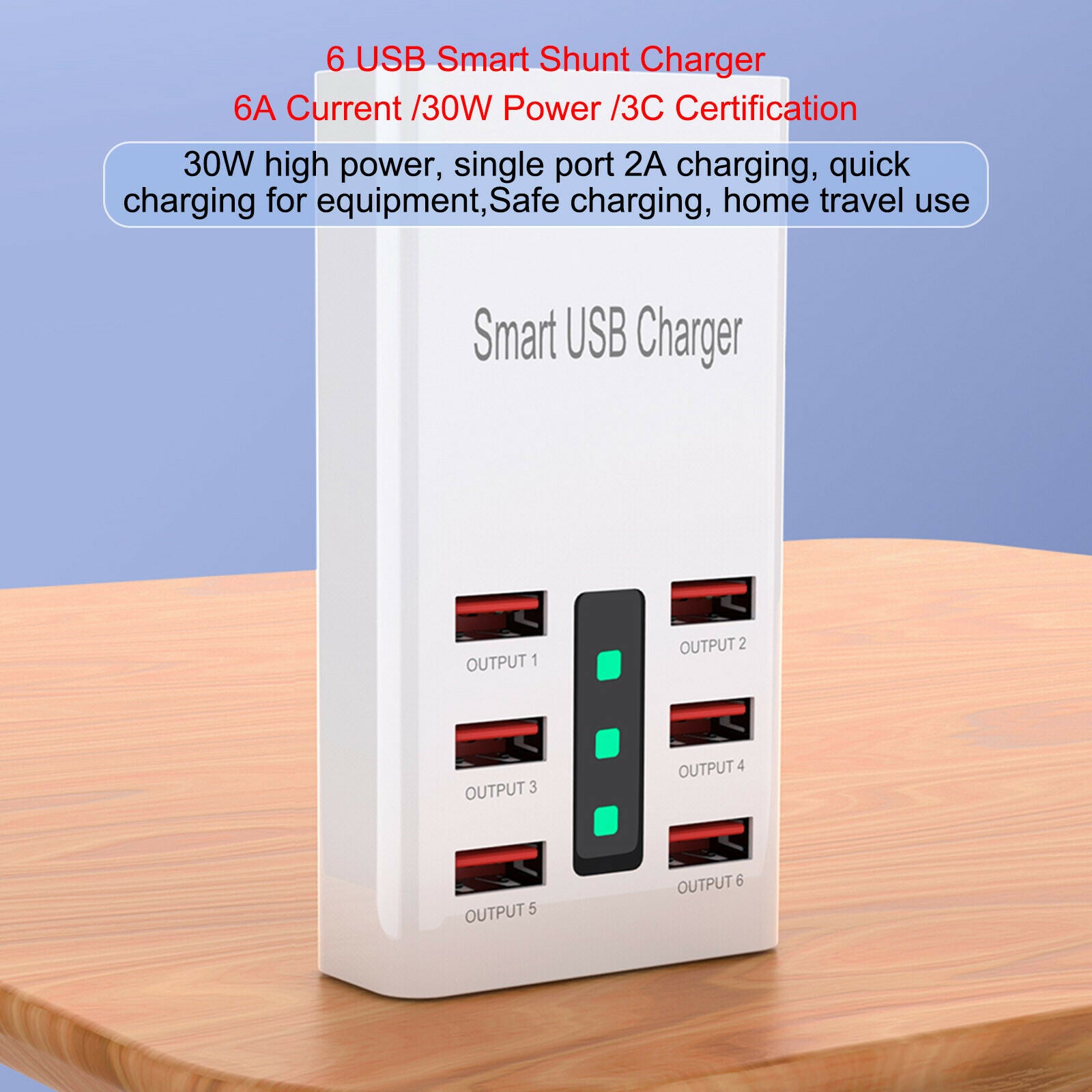 Cellphone Charger 30W Fast Charging USB Charger 6 Ports 6A Power Adapter US Plug